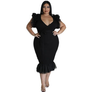 Good‎ Time U.S.A Dress XL Black Ruffle Sleeve